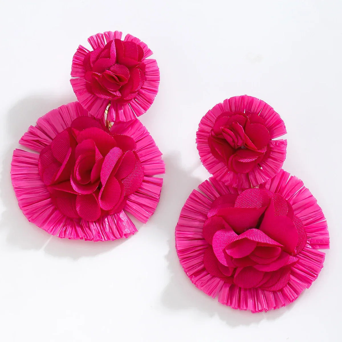 Bohemian Raffia Flower Drop Earrings - Piña Colada