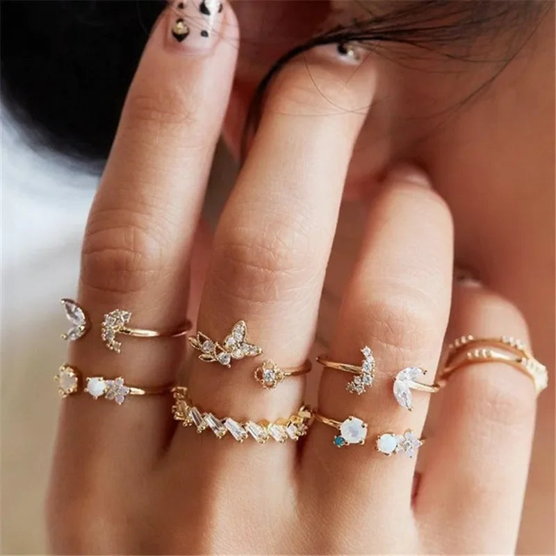 Boho Zircon Rings Set - Piña Colada