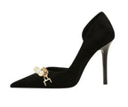 Pointed Toe Pearl Metal Chain Side Chain Pumps - Piña Colada