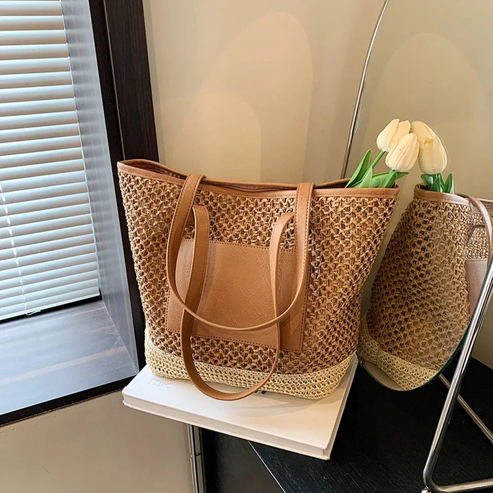 Women Straw Crochet Beach Handbag - Piña Colada
