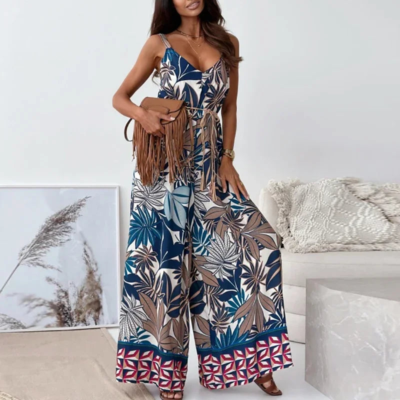 Elegan V-neck High Waist Jumpsuit - Piña Colada