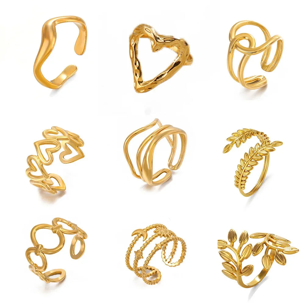 Gold Color Stainless Steel Heart Ring - Piña Colada