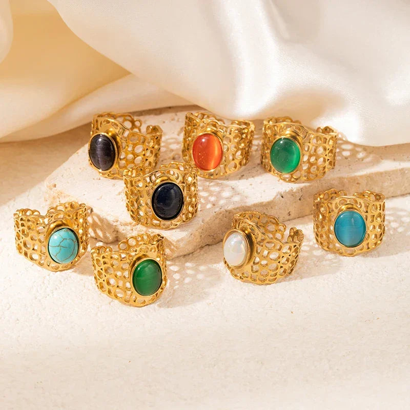 Colorful Stone Open Band Ring - Piña Colada