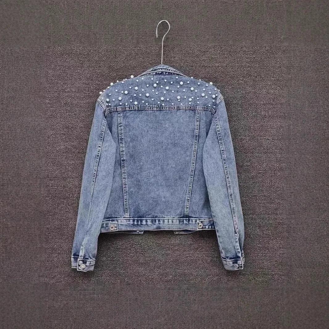 Pearl Beaded Denim Jacket - Piña Colada