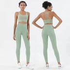 High-Waist Sports Leggings with Phone Pocket Set - Piña Colada