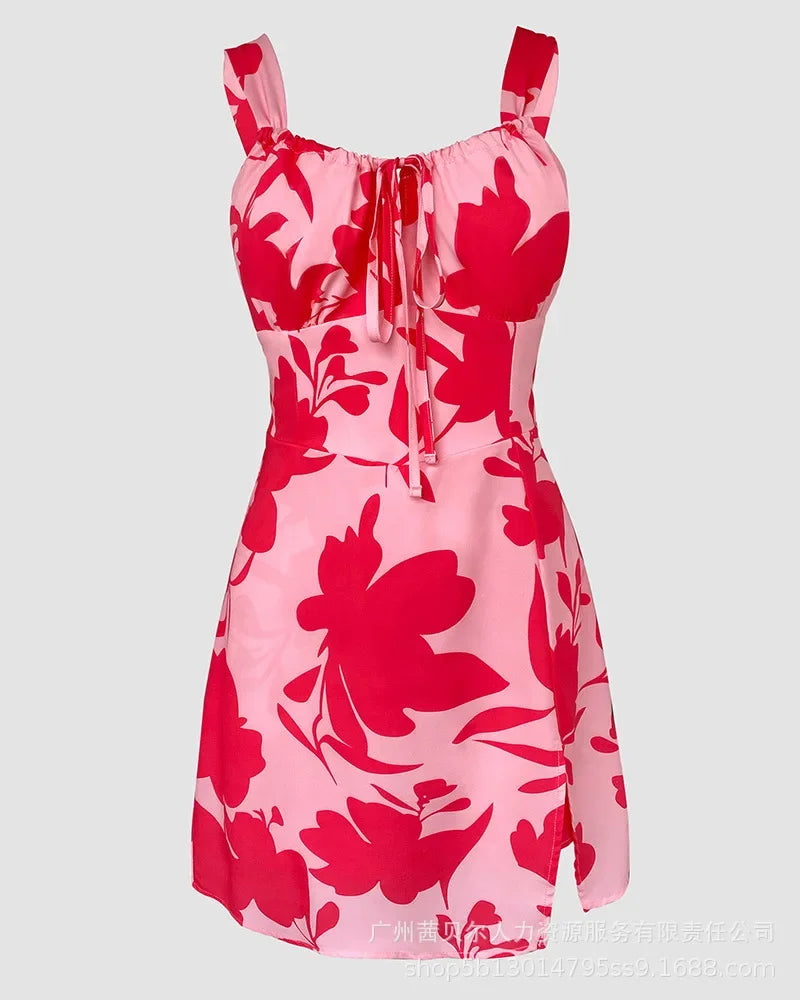 Women Print Sleeveless Casual Lace Up - Piña Colada