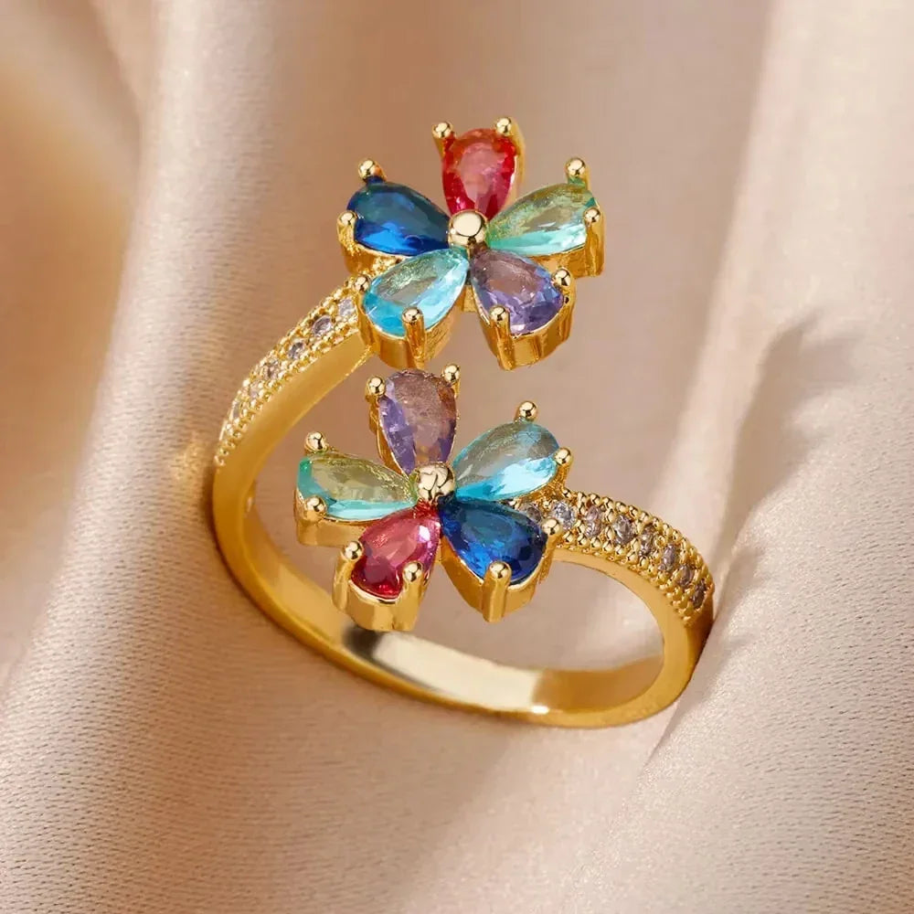 Rings Gold Plated Colorful Stone - Piña Colada