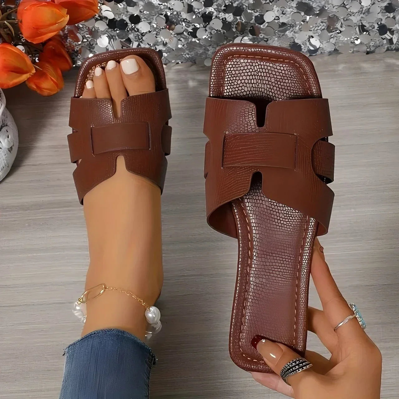 Solid Color Slide Sandals - Piña Colada