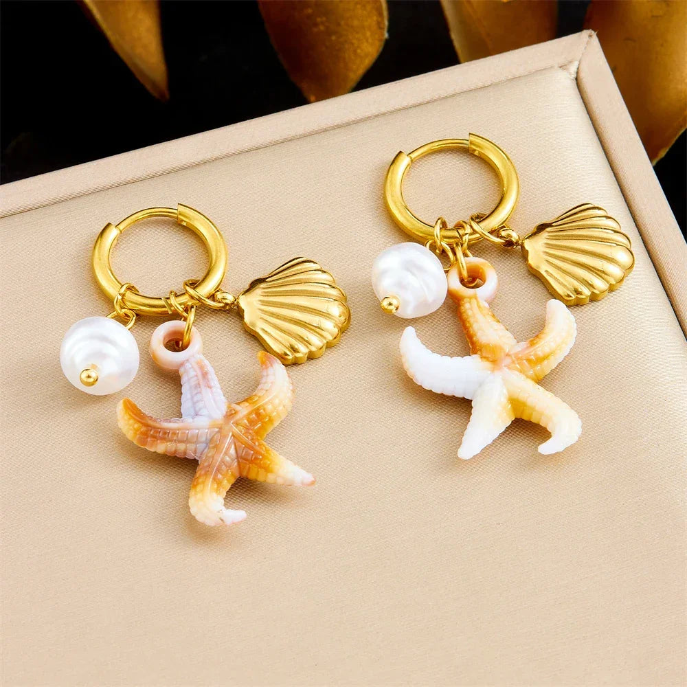 316L Stainless Steel Shell Earrings - Piña Colada