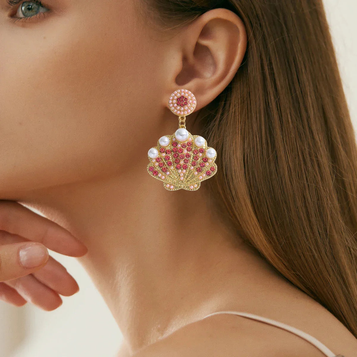 Bling Faux Pearl Shell Drop Earrings - Piña Colada