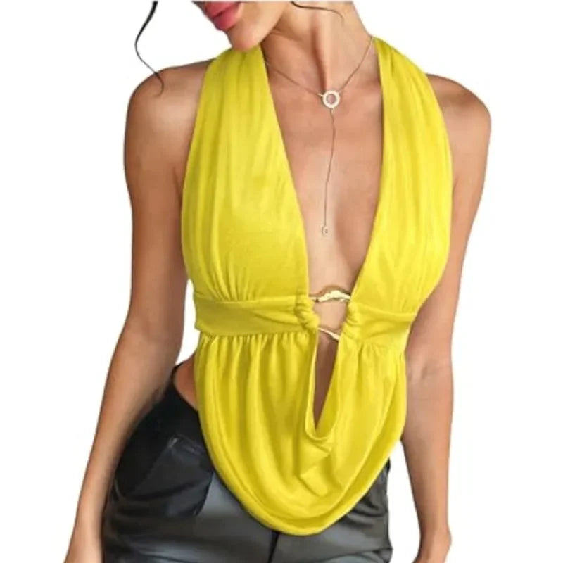 Backless Crop Top Halter - Piña Colada
