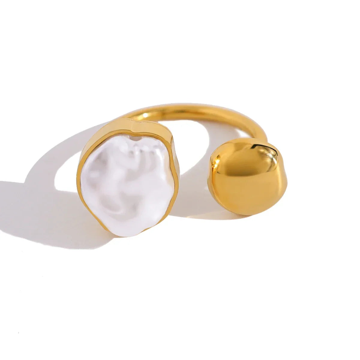 Irregular Pearl Stainless Steel Open Rings - Piña Colada
