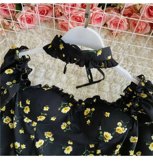 Floral Print Chiffon Top High Waist - Piña Colada