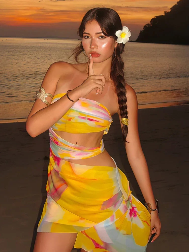 Strapless Mini Dress Colorful - Piña Colada