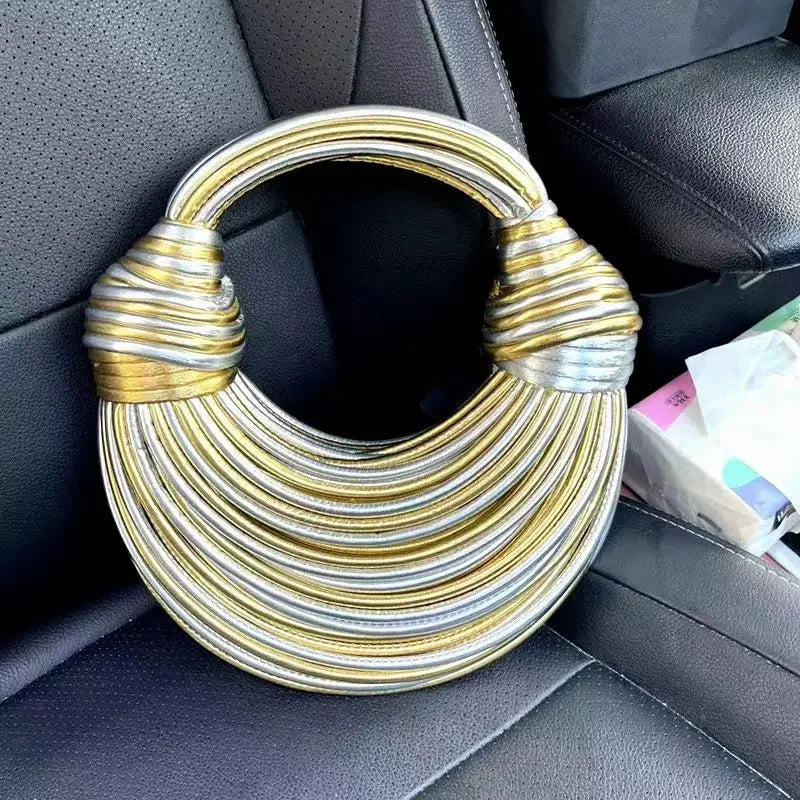 Gold Knotted Noodle Shoulder Bag – Luxury PU Hobo Clutch - Piña Colada