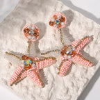 Handmade Beaded Blue Starfish Drop Earrings - Piña Colada