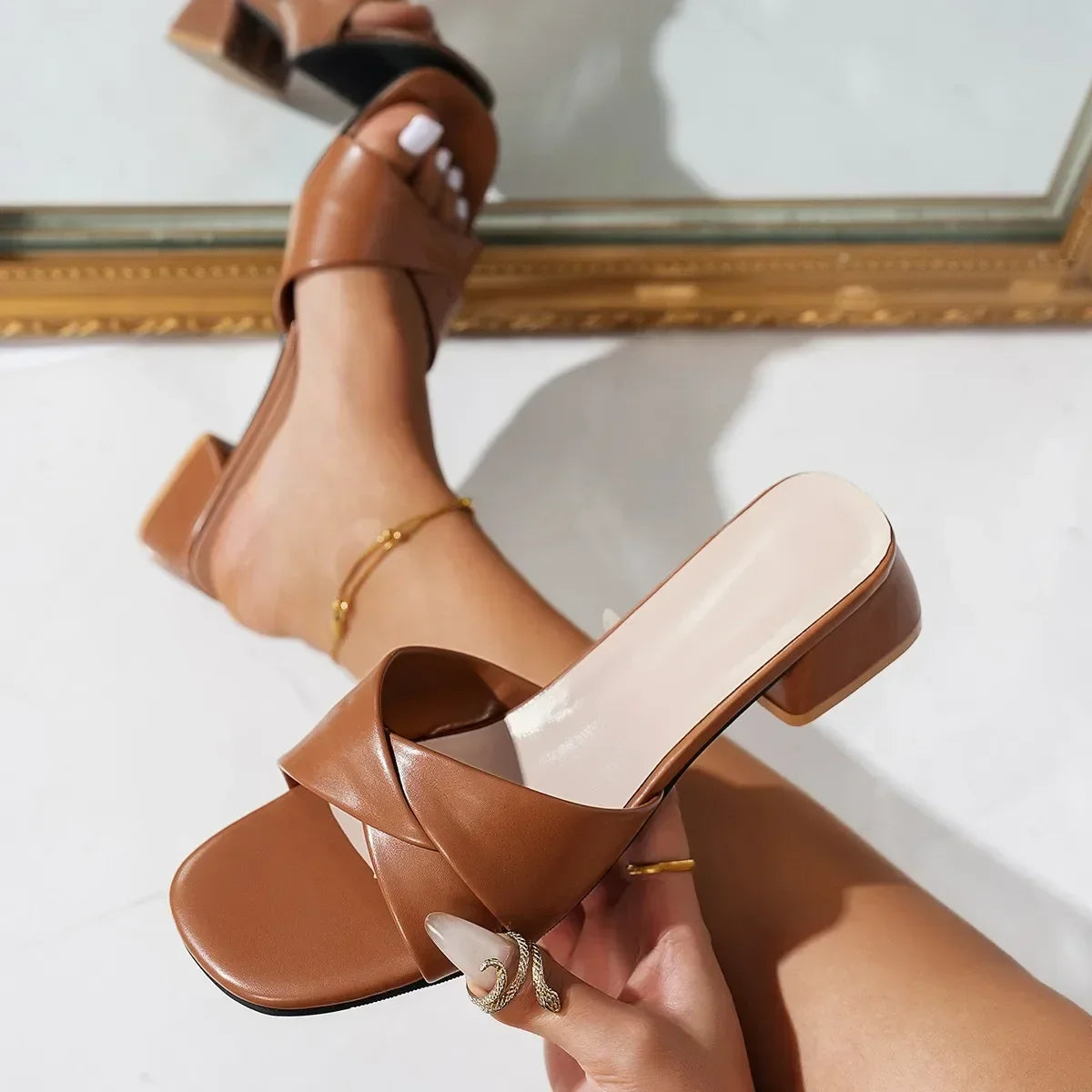 Open Toe Heel Sandals - Piña Colada