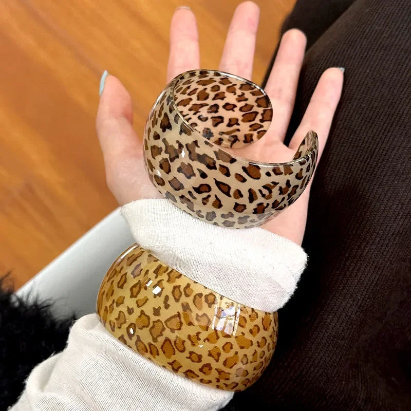 Leopard Print Resin Large Thick Cuff - Piña Colada