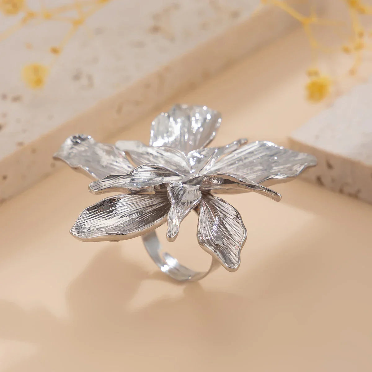 Unique Exaggerated Large Petal Flower Rings - Piña Colada