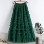 Long Skirt Tulle High Waist Pleated - Piña Colada