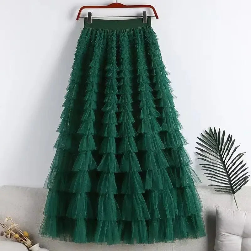 Long Skirt Tulle High Waist Pleated - Piña Colada