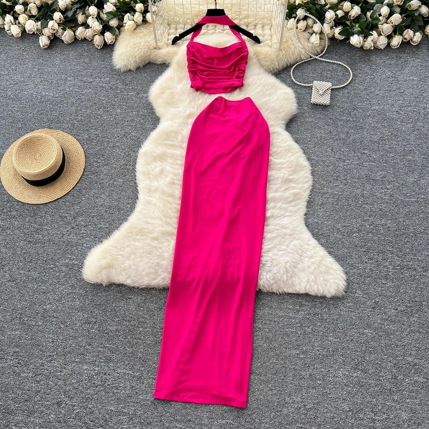 Strapless Hollow Out Two-Piece Beach Set – Crop Top & Long Skirt - Piña Colada