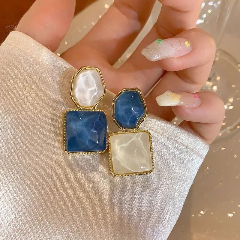 Crystal Square Drop Earrings – Luxury Asymmetric Zircon Earrings for Women - Piña Colada
