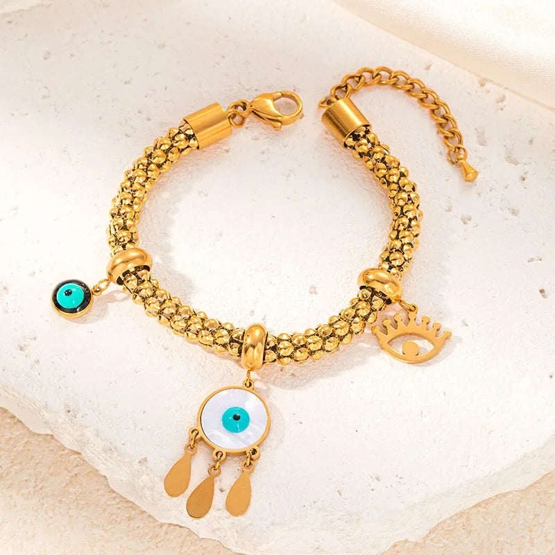 Thick Stainless Steel Star Flower Pendant Bracelet - Piña Colada