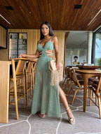 One-Shoulder Fit & Flare Maxi Dress – Summer Beach Elegance - Piña Colada
