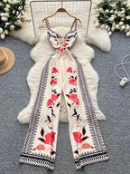 Vintage Printed Jumpsuit for Women – Full-Length Summer Romper with Mid Waist - Piña Colada