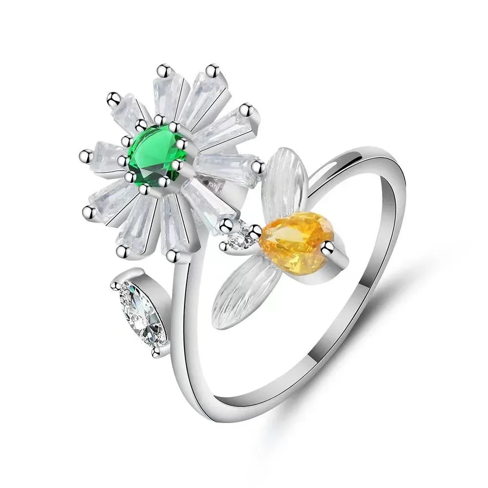 Spinner Ring Crystal Flower - Piña Colada