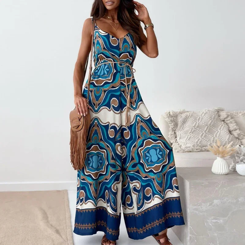 Elegan V-neck High Waist Jumpsuit - Piña Colada