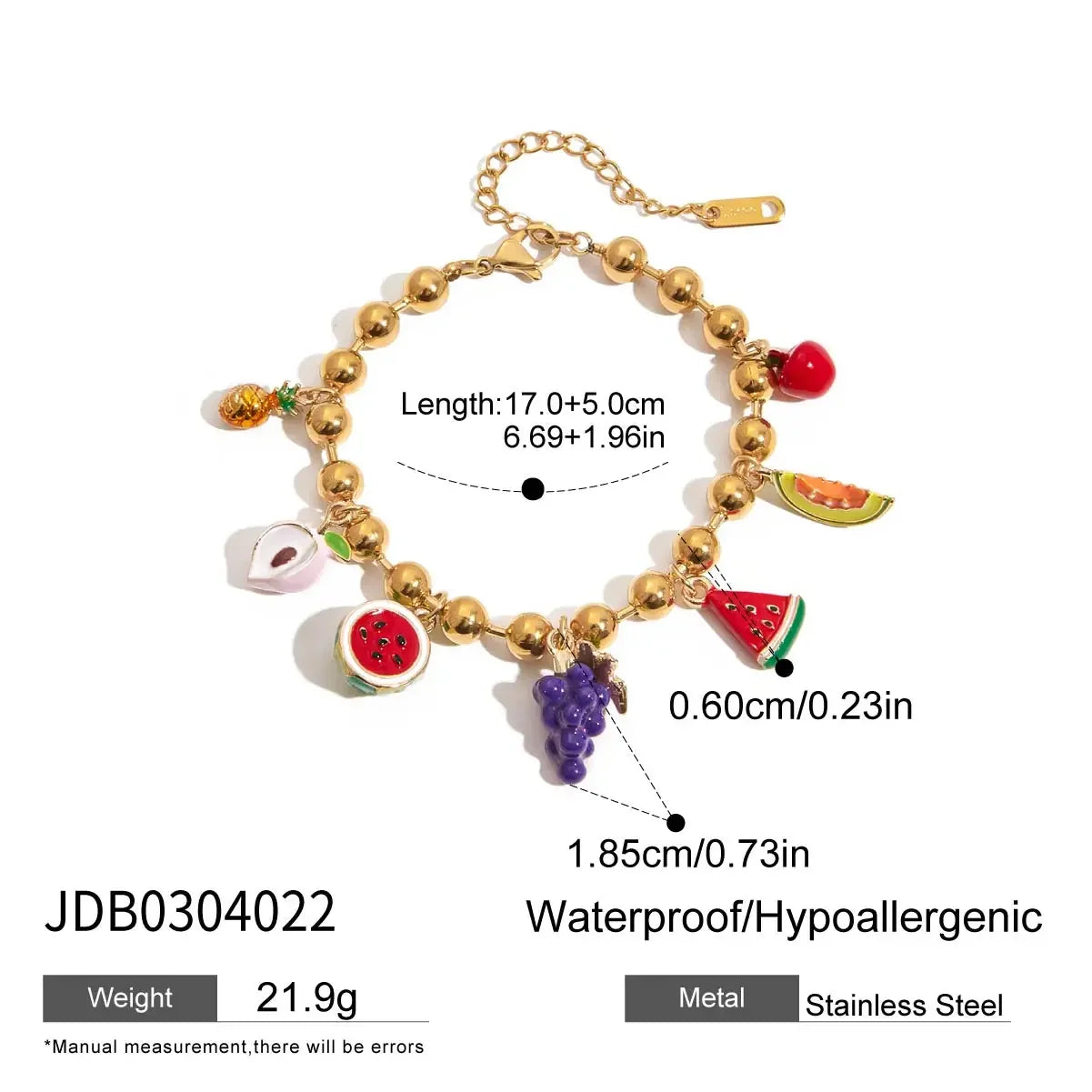 Bracelet 18K Gold Plated Stainless Steel Strawberry - Piña Colada