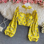 Floral Print Chiffon Top High Waist - Piña Colada
