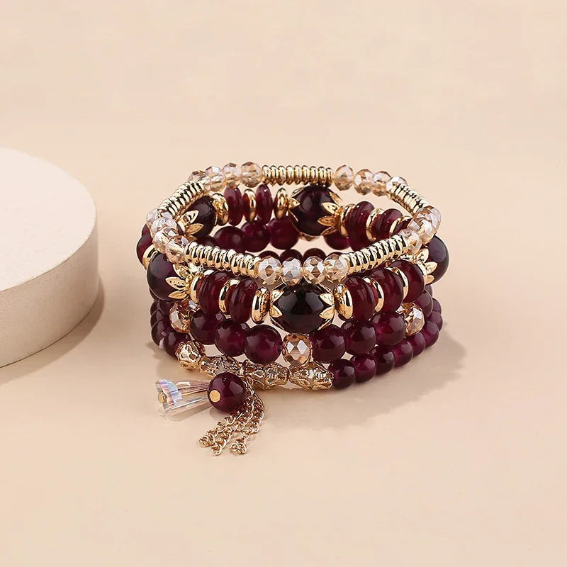 4Pcs New Tassel Charm Beads Bracelet - Piña Colada