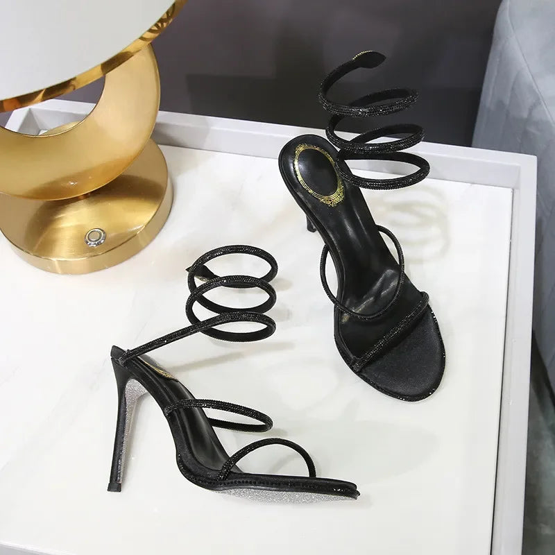 Fashion Snake Twine Around Crystal Women Sandals - Piña Colada