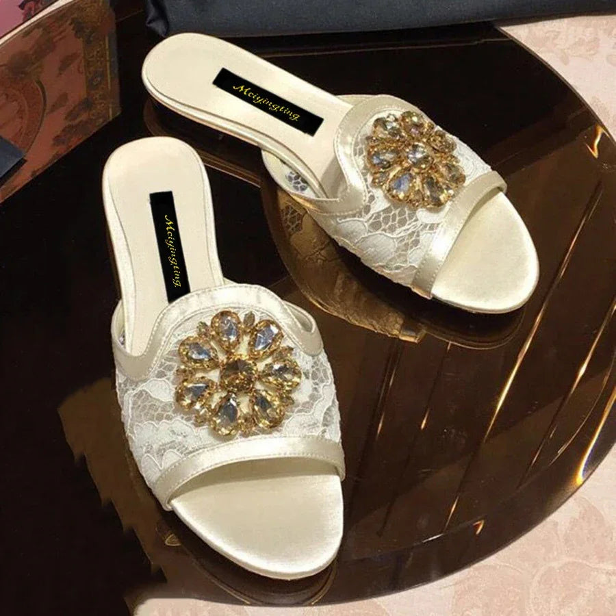 Women Slippers Rhineston Open Toe - Piña Colada