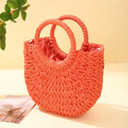 Straw Rattan Half-Moon Beach Handbag - Piña Colada