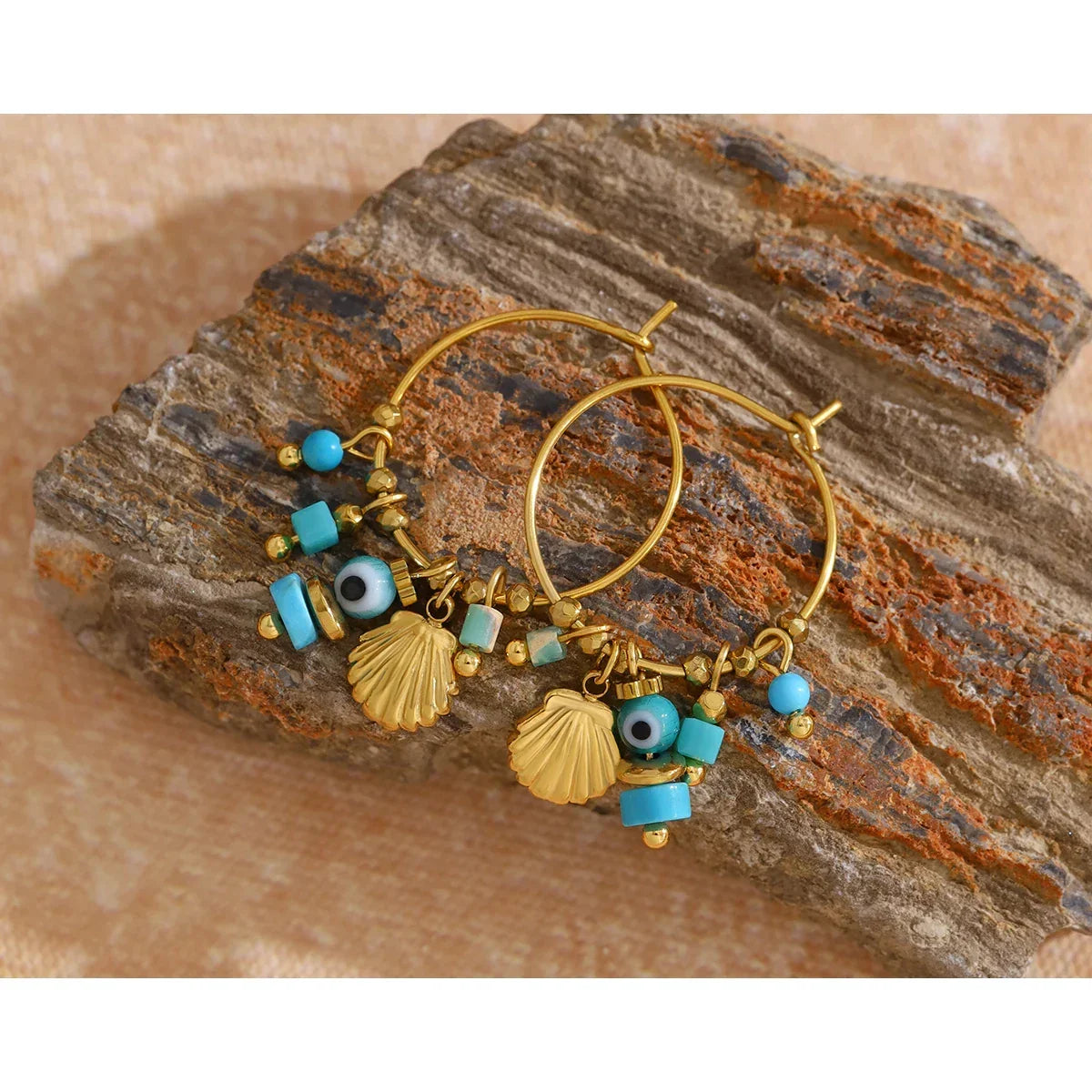 Blue Stone Stainless Steel Hoop - Piña Colada