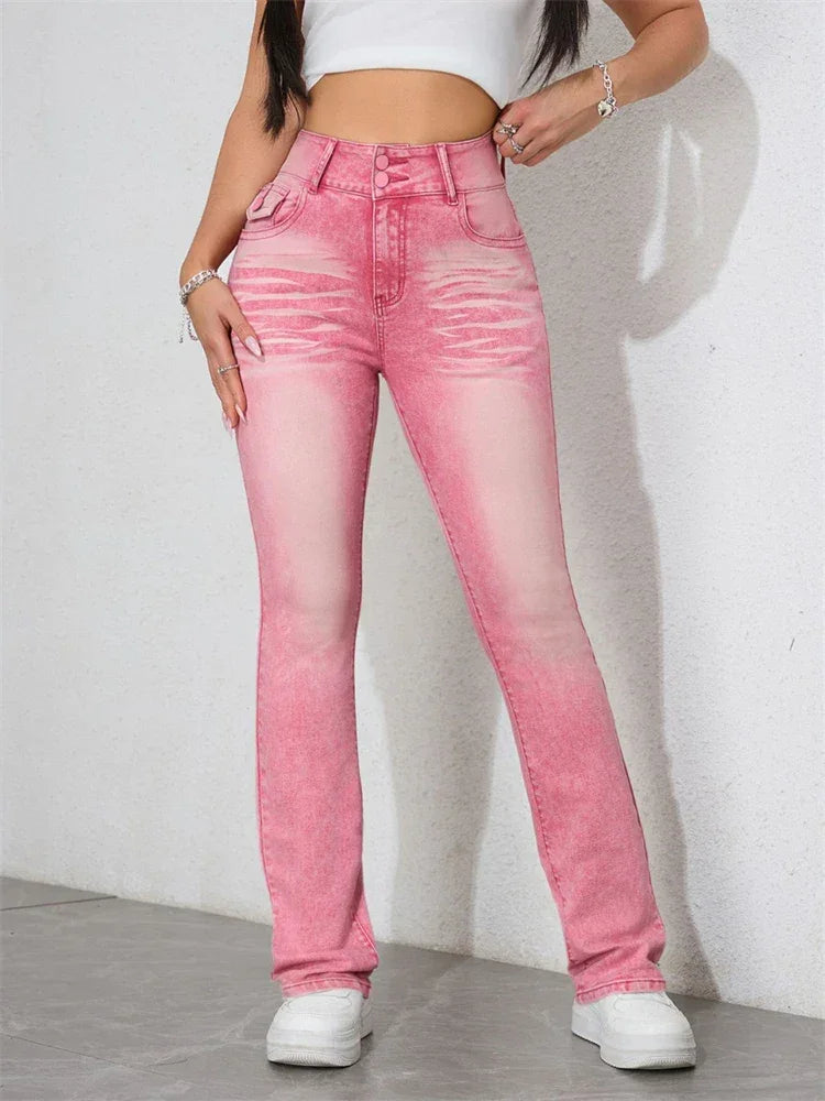High-Waist Slim Fit Street Jeans – Light Wash - Piña Colada