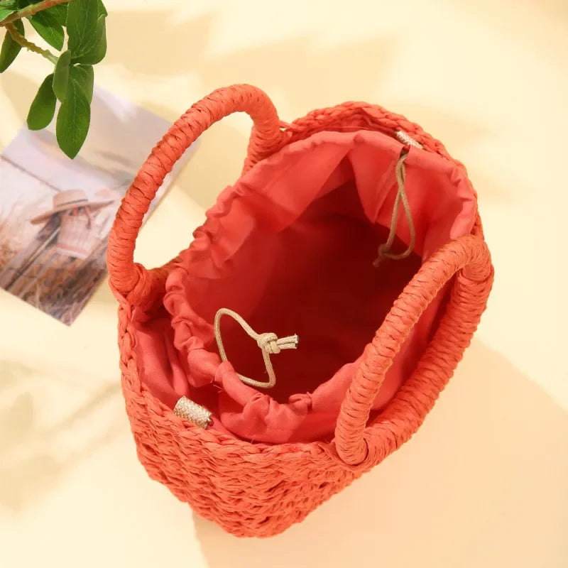 Straw Rattan Half-Moon Beach Handbag - Piña Colada