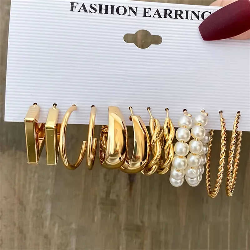 Geometric Hoop Earrings Set - Piña Colada