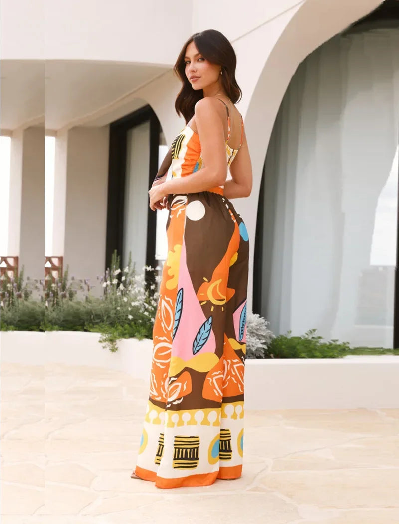 Boho Print Spaghetti Strap Jumpsuit - Piña Colada