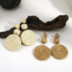 Boho Rattan Drop Earrings - Piña Colada