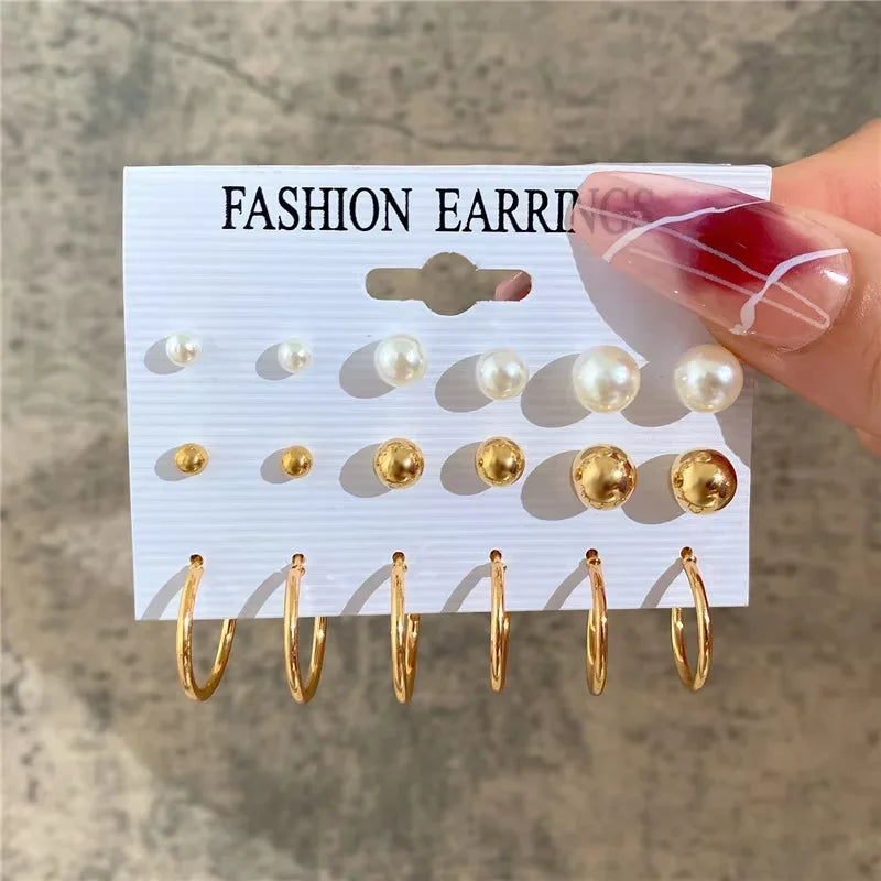 Geometric Hoop Earrings Set - Piña Colada