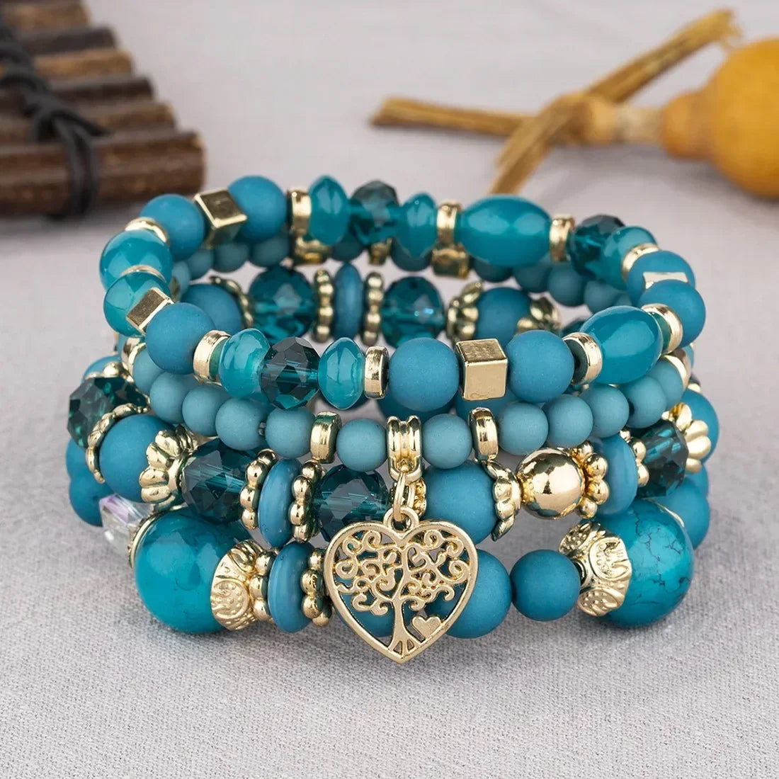 Boho Acrylic Beads Bracelet Set - Piña Colada