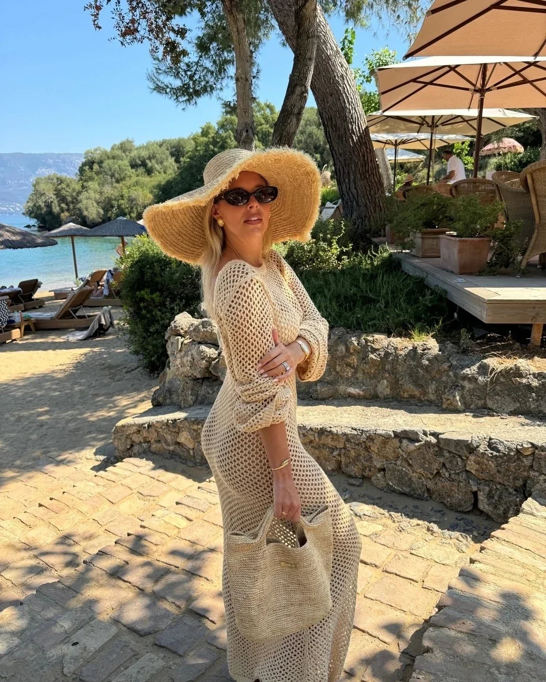 Sexy U-neck Knit Maxi Dress - Piña Colada
