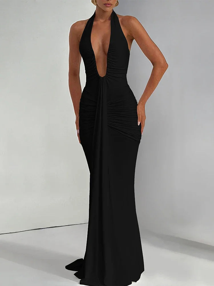 Maxi Dress Classic Solid Low Neck - Piña Colada