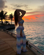 Printed Tube Top & Mesh Halter Pants Set - Piña Colada