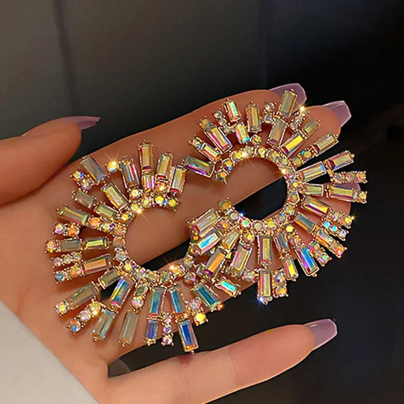 Crystal Earrings Large Circle Flower - Piña Colada